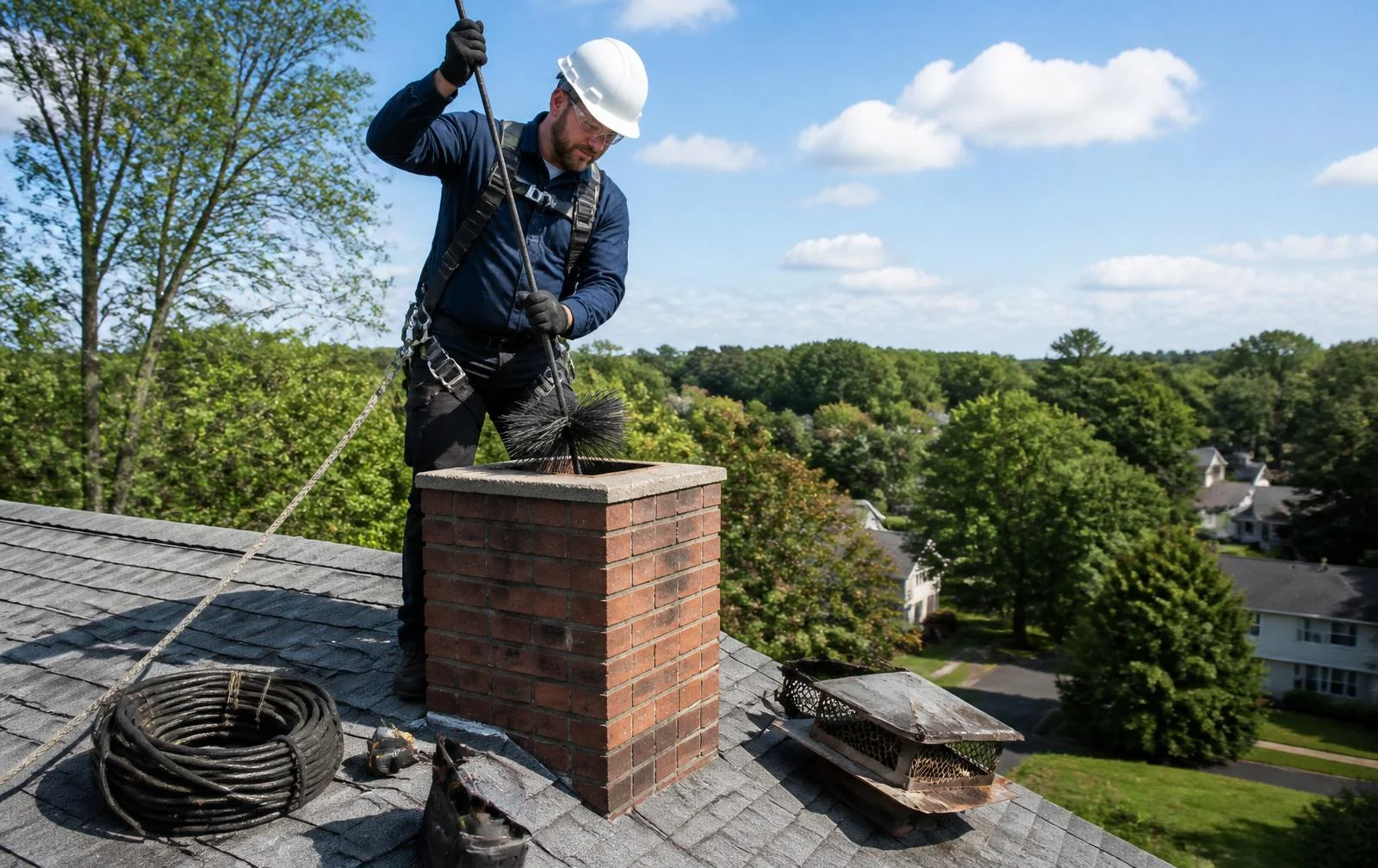Residential chimney sweep equipment used for Bellevue-area maintenance